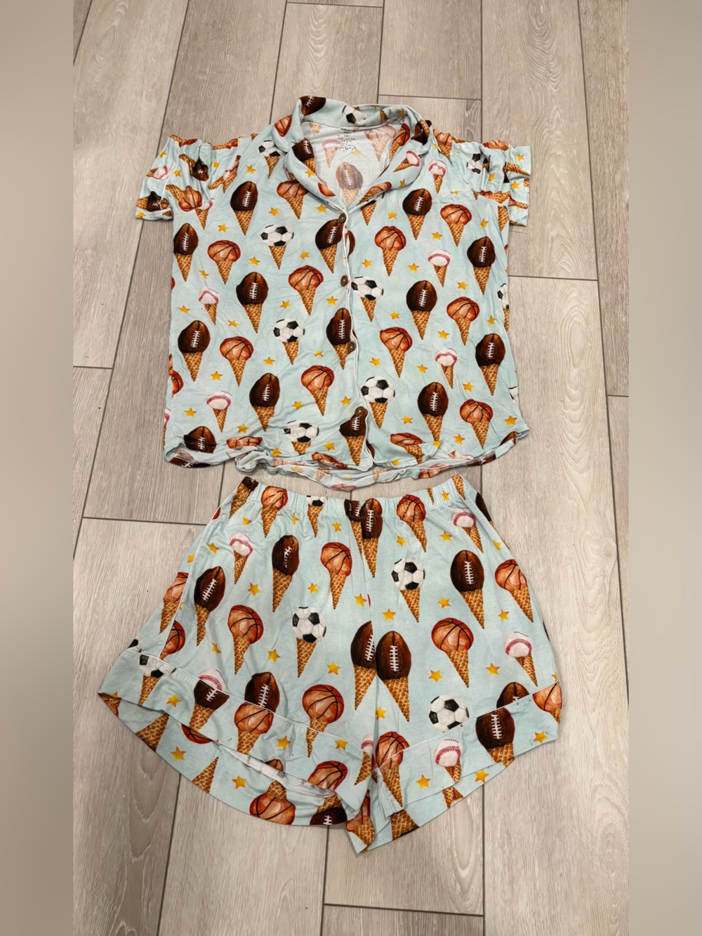 Posh Peanut Light Blue Ice Cream & Sports Balls Short Pajama Set